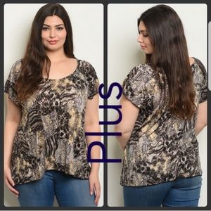 Plus size Animal print Brittany Black Top